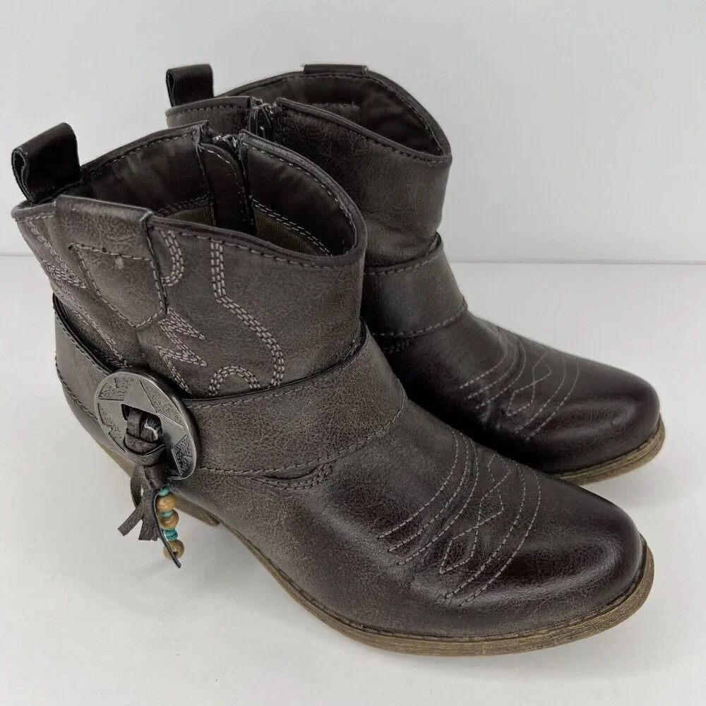 Big Buddha Boots Womens 6.5 M Gray Ankle Booties Western Style Faux Leather